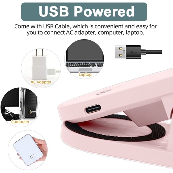 USB-skærme LED-klemmlamper, læselamper med stern, rosa