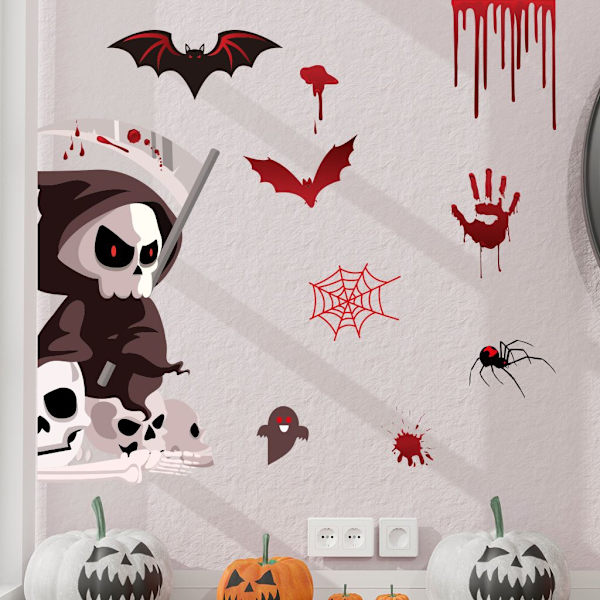 Uudet Halloween-ikkunatarrat, suuret pelottavat demonitarrat Halloween-juhlan koristeluun, veriset kädet ja jalat DIY-tarrat lasille perhekouluun (H)
