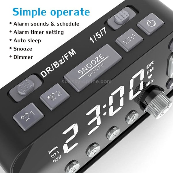 DAB-A1 stor skärm DAB & FM väckarklockradio med dubbla USB