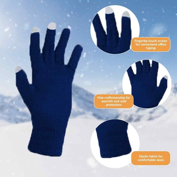 Vinter strikket hue, varm halstørklæde og touchscreen handsker, marineblå