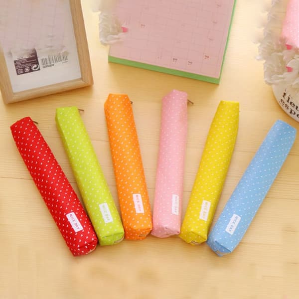 6-pack Små Slanka Pennfodral med Polka Dot-Mönster - Pennfodral för Skolmaterial