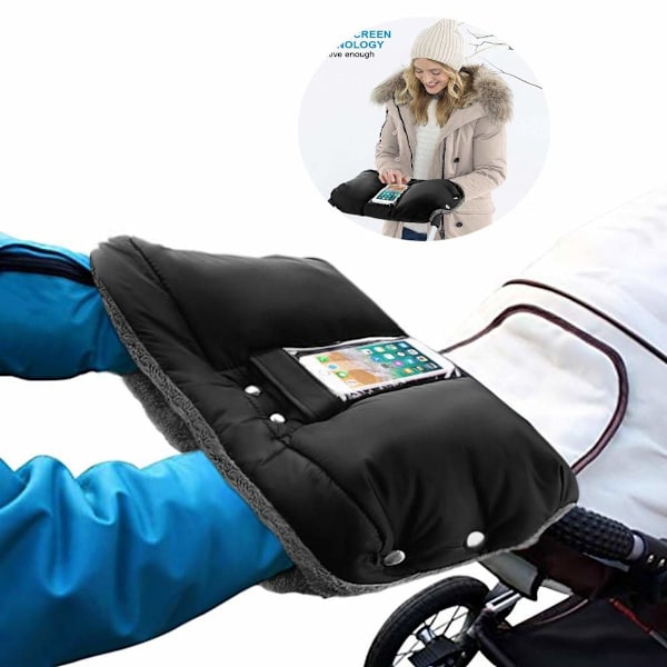 Handvärmare, barnvagnshandskar fleece inuti handmuff med mobilficka, KLB