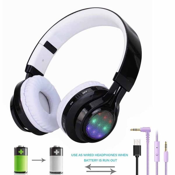 Bluetooth-hörlurar med ljus, hopfällbara trådlösa vita