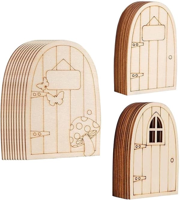 10 stk Umalte Fe-Tema Mini Dørformede Trebiter, Tre