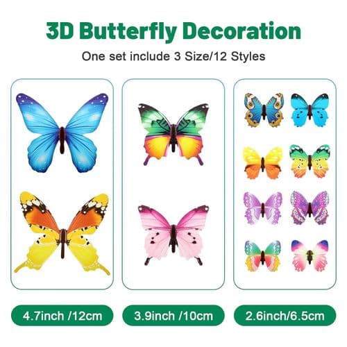 96 stk. Butterfly Vægstickers, Gløder i Mørket, Sommerfugl Dekoration