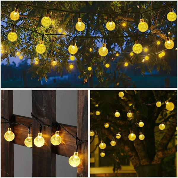 Solcelledrivne lysslynger utendørs 10M 50 LED Globe lysslynger, Vanntett 8 moduser solcelledrevne utelys for hage, terrasse, paviljong, hage, utendørs