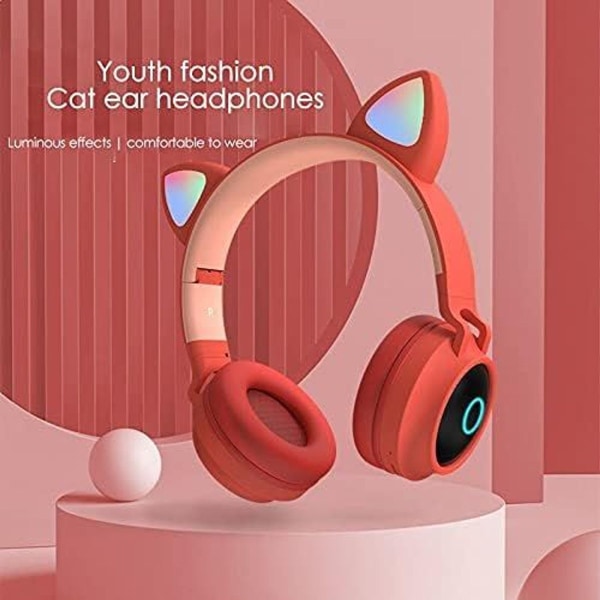 Bluetooth hörlurar Cat Ears LED-lampor Trådlös hopfällbar rosa