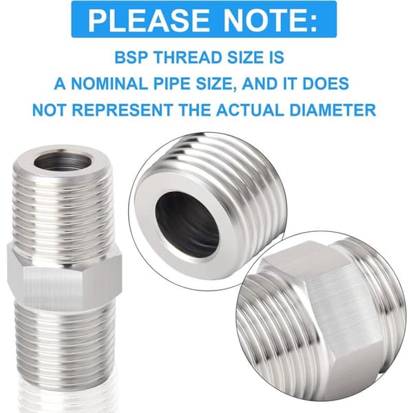10 stk. rustfrit stål 304 sekskantnippel, 1/4\" han til 1/4\" han BSP rørfittings KLB