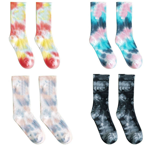 4 par flerfarvet tie-dye mørkeblå + blomstermønstret rød + sort + lyserød KLB