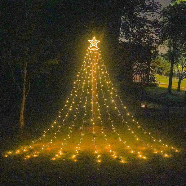 Strenglys, solcelledrevne pentagramlys, 9 LED-meteorlys, utendørs hagedekorasjon