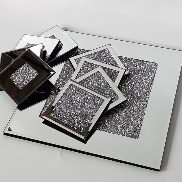 Spejl Glas Coaster, Knust Diamant Kop Måtte Dekor på Shape2