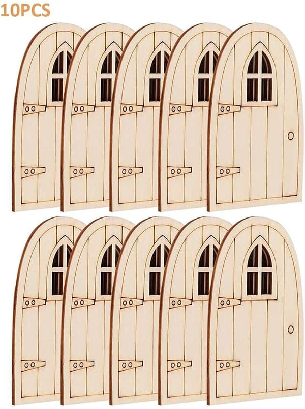 10 stk Umalte Fe-Tema Mini Dørformede Trebiter, Tre