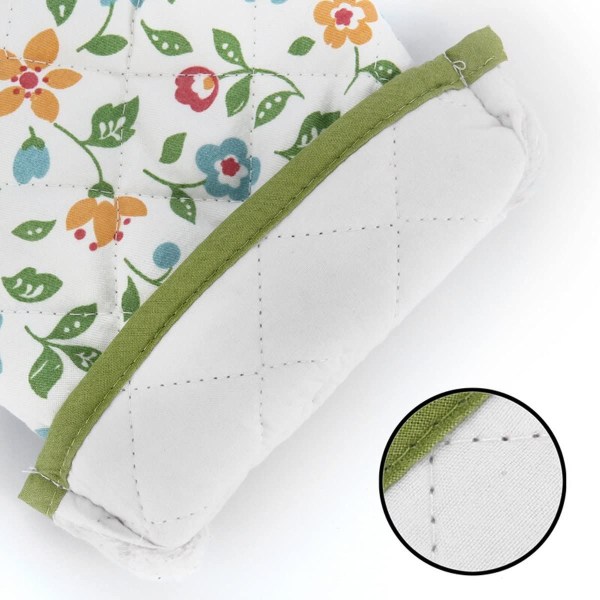 2 STK Ovnshansker Polyester Varmebestandig for Grill Mikrobølgeovn Kjøkkenhansker Blomstergrønn-