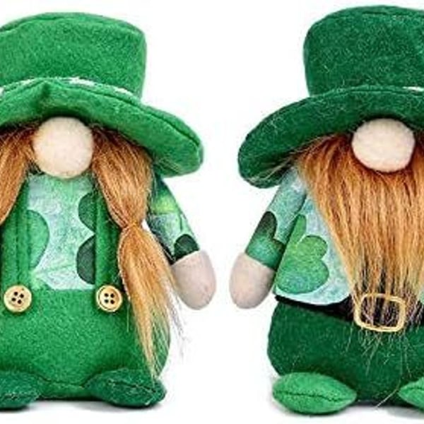 2-deler St. Patrick's Day Gnome-dekorasjon Håndlaget grønt skjegg og fletter KLB