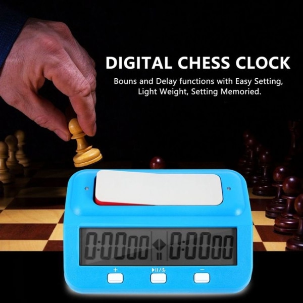 Muovista valmistettu shakkikello Go Chess Timer (sininen)
