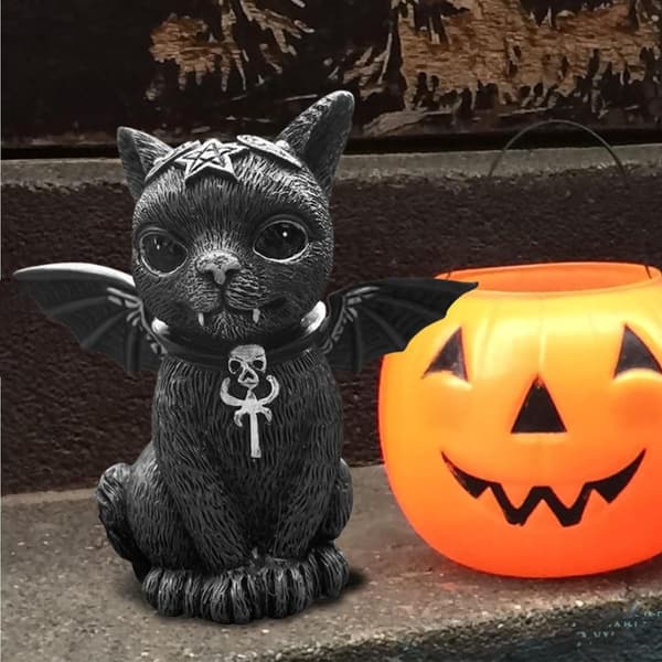 4 stk søte sorte katt-nisser Halloween-dekorasjon til plenen