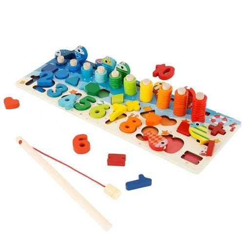Montessori-leksakspussel för barn, fiskespel i trä, pluggspel