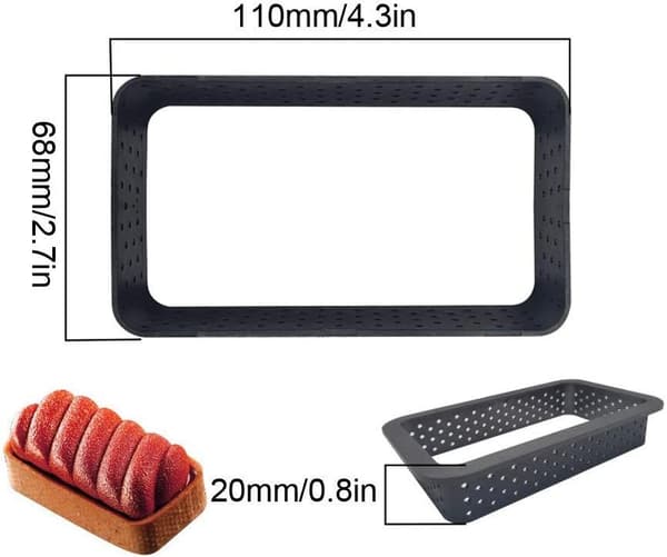 8 st Perforerade Kakformar Runda Mousse Cirkelringar Tart Dekoration (Rektangulär)
