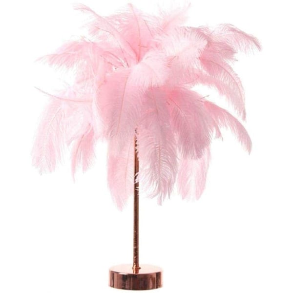 Unik Pink Feather Bordlampe - LED lys med ægte fjer KLB