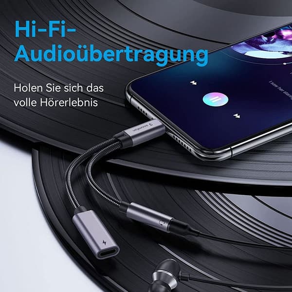 USB C til 3,5 mm jack hodetelefonadapter og lader - 2 hodetelefoner
