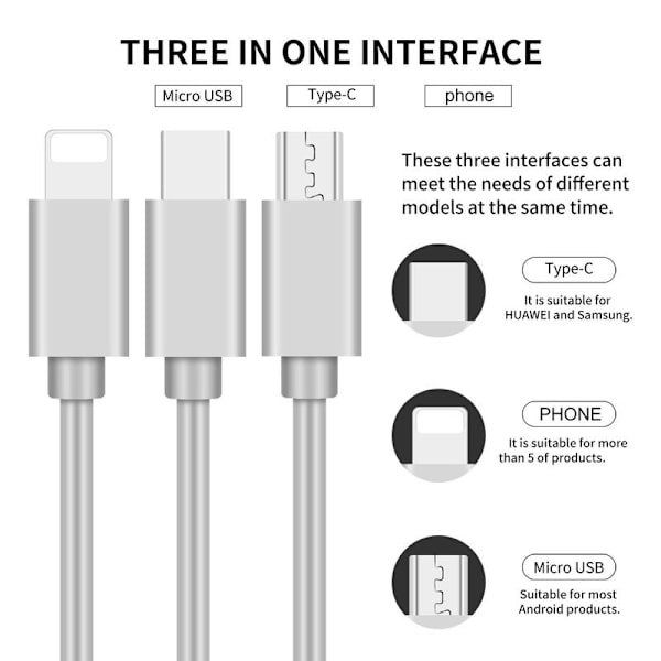 2-pack multi USB-laddningskabel, 3-i-1, hopfällbar, multipel
