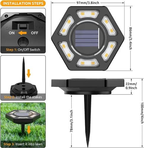 Solcelle gulvlamper, 4-pak, 12 LED sollamper til udendørs brug, vandtætte