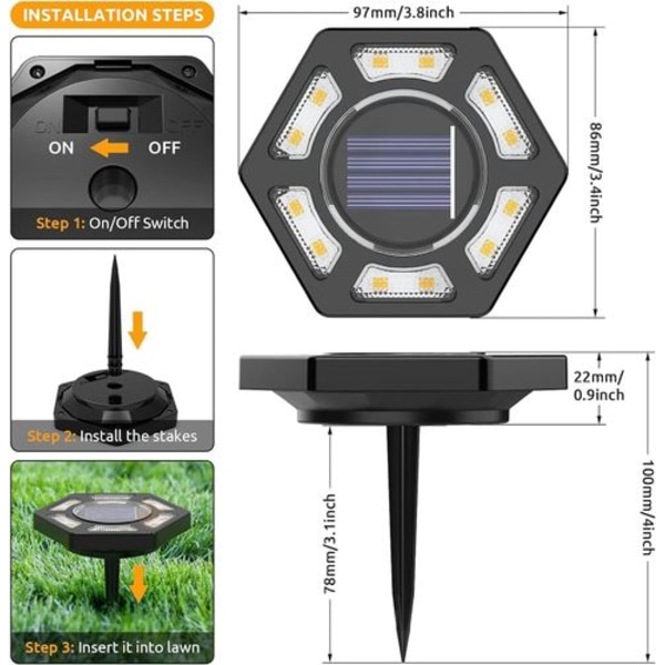 Solcellslampor för golv, 4-pack, 12 LED solcellslampor för utomhusbruk, vattentäta