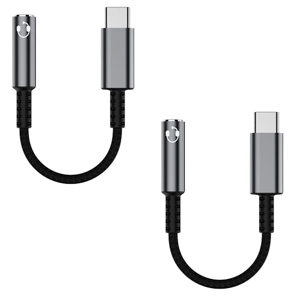 USB-C til 3,5 mm hovedtelefonstikadapter (2 pakker), USB grå