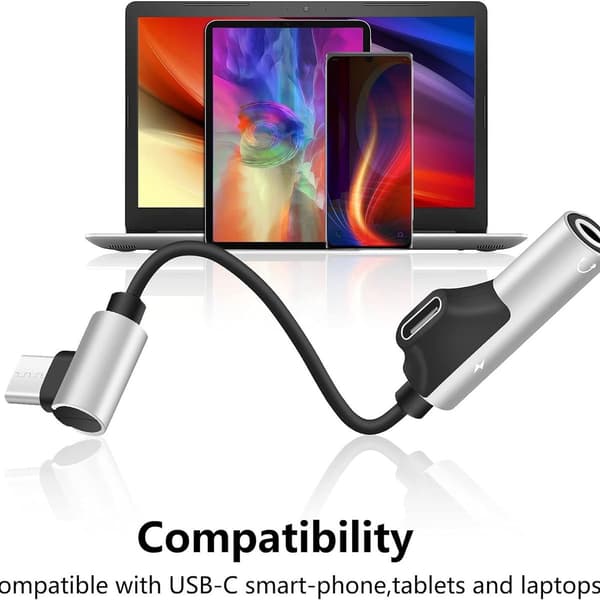 USB-C til 3,5 mm hovedtelefonstikadapter og oplader 90 grader