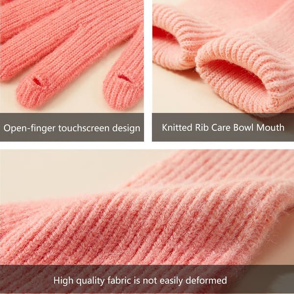Dam vinter touch screen ull magiska handskar varma stickade touc rosa KLB