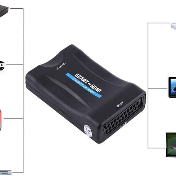 Scart til HDMI-konverter, 1080P Scart til HDMI-lyd- og videoadapter, sort