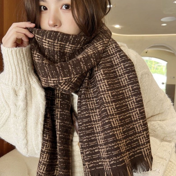 Skjerf for kvinner, rutete pleddskjerf, trendy rutete skjerf, oversized omslag, kaffe KLB