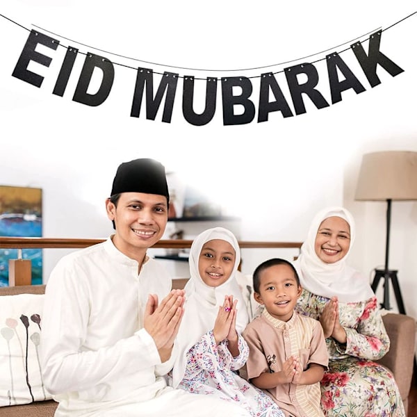 4 stk. Eid Mubarak banner sæt, guld glitrende Eid banner og måne stjerner