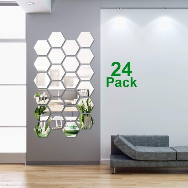 24 stk avtakbar akrylspeilinnstilling veggklistremerke Honeycomb Mirror for Home KLB