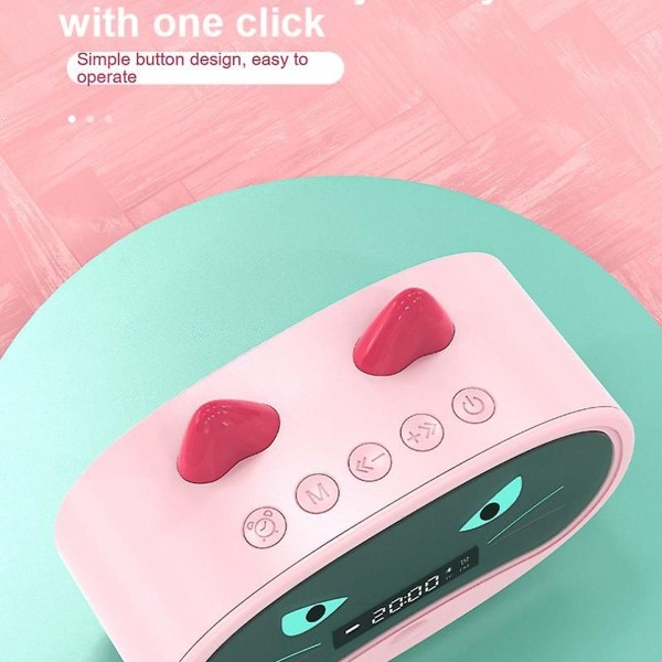 2 i 1 tecknad katt väckarklocka - Bluetooth-högtalare, Mini Digital FM-radio