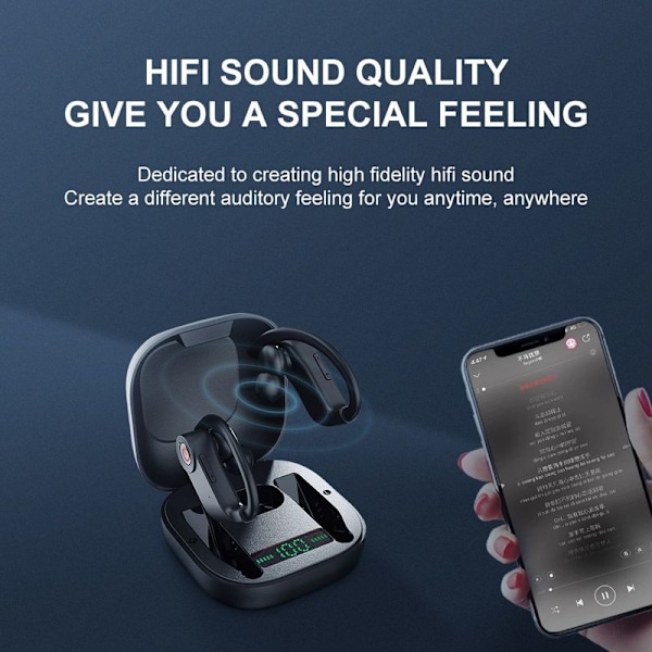 Bluetooth-hörlurar med öronkrokar, hörlurar med laddningsfodral