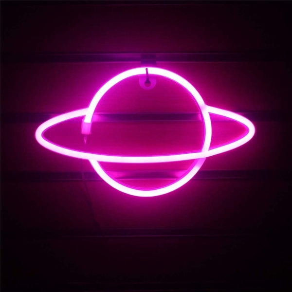 Planet LED Neon-skilt - Nattlys for barn, bursdagsfest, jul, kontorspill, veggdekor - Rosa