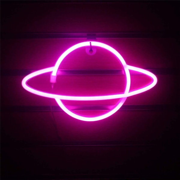 Planet LED Neon skylt-nattljus för barn, födelsedagsfest, jul, kontorsspel, väggdekor-rosa