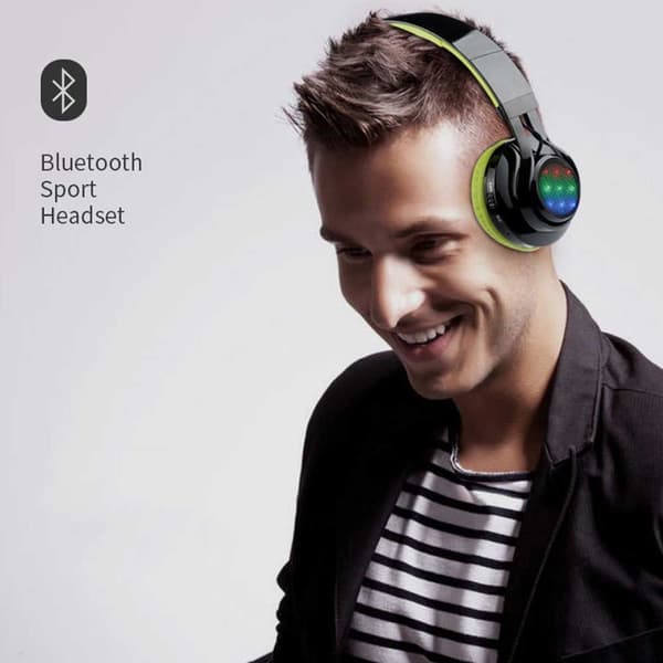 Bluetooth-hodetelefoner lyser opp, sammenleggbare trådløse svarte