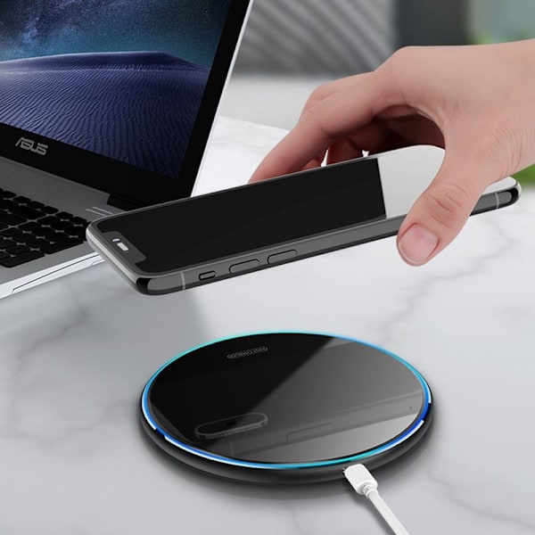 Trådløs oplader, Qi 15W induktiv opladningsstation, trådløs sort