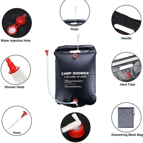 Solcelledrevet campingbruser, 20L solbruser, bærbar campingbruser, solbruser med bruseboks KLB