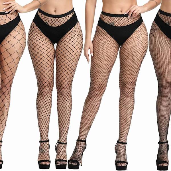 Plus size fisknätstrumpor, svarta fisknätsstrumpbyxor lår beige KLB