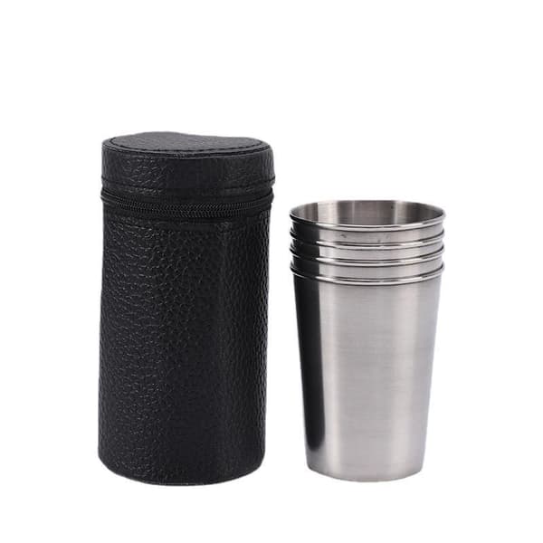 (4 170ml KOPPAR + 1 kopplock) rostfritt stål kopp set - återanvändbara metallmuggar - drickskoppar - Camping, utomhus - för barn