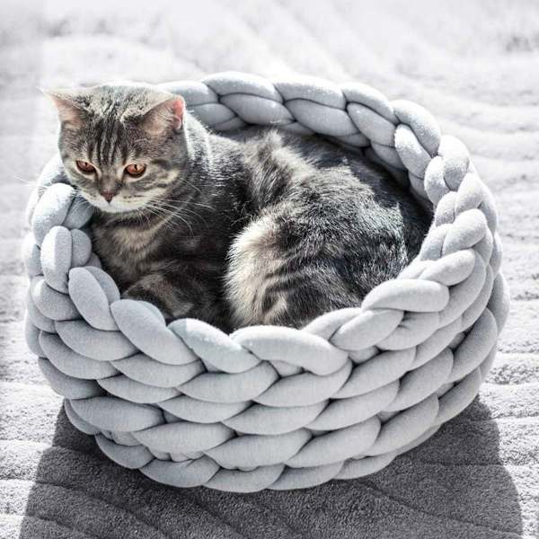 Kattbäddskorg Bo Handgjord Husdjur Sovsäck Tjock Ull Rund Donut KLB