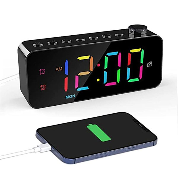 RGB-teckensnitt, färgförändrande, LED-digital väckarklocka med inbyggd radio, 8 naturliga M