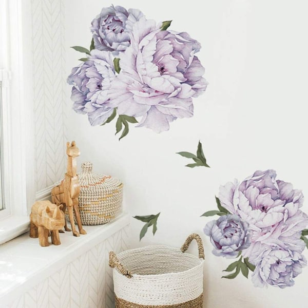 Pæon Blomster Vægklistermærker, Blomstrende Blomster Vægklistermærker, Delikat Lilla Blomster Wa KLB