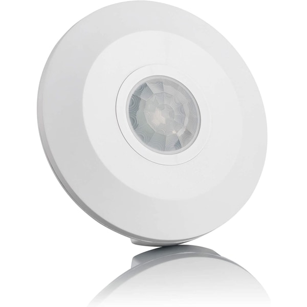 Hvit 360° sensor taklampe, takmontering, infrarød bevegelsessensor, egnet for LED, maks. rekkevidde 6m/360°, maks. 2000/1000W, IP20