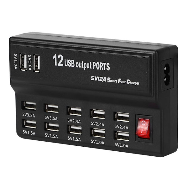 Moniporttinen kotitalouspistorasia, jossa on 12 USB-porttia ja pikalaturi KLB