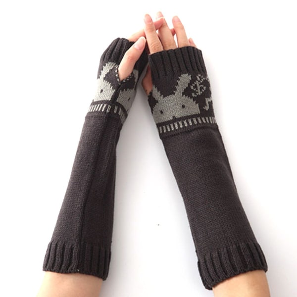 Naisten talviset sormettomat hanskat neulotut käsivarsien lämmittimet peukalonreikärukkaset, joissa Ka Tummanharmaa KLB