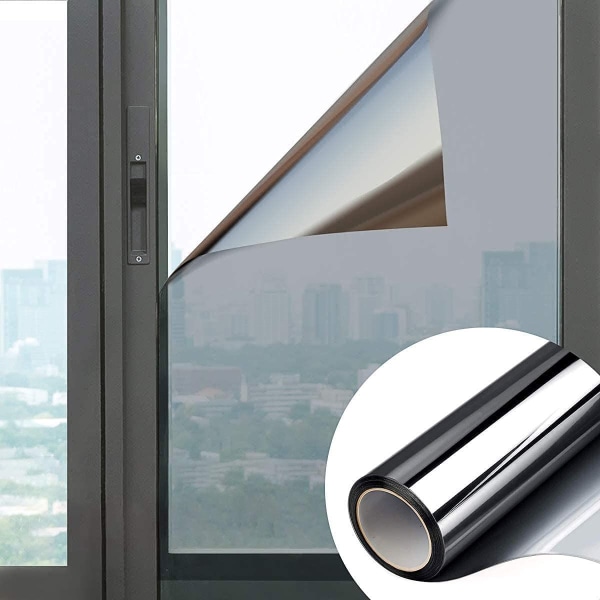 Selvklebende speilfilm One Way Window Solar Film 99% Anti Heat Anti UV Anti Light Anti Peep Personvernbeskyttelse Hjemmekontor Butikk (sølv, 30x400 cm)